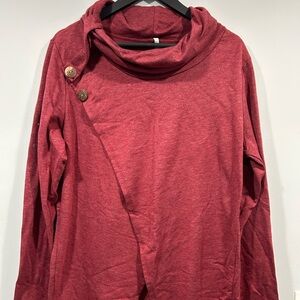 Bellamie Cowl neck long sleeve button woman's size large burgundy